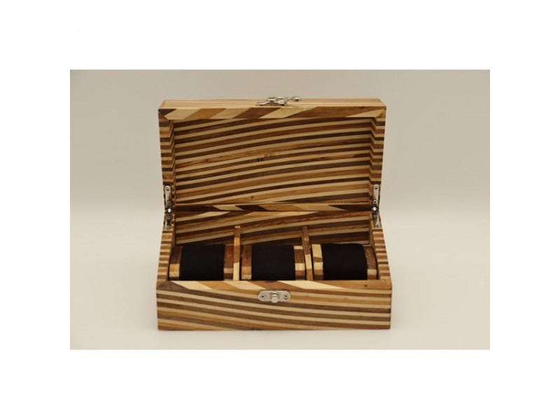 Mintás fa óratartó doboz 3 órához, puha belső