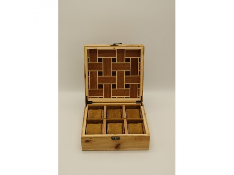 Mintás fa óratartó doboz 6 órához – puha belső