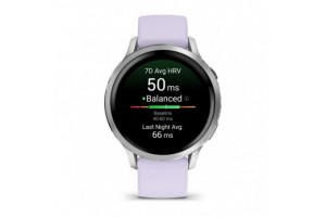 Garmin Venu 4 41 mm – ezüst tok, mályvaszínű szilikon szíj