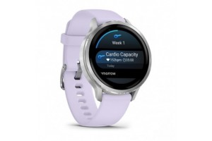 Garmin Venu 4 41 mm – ezüst tok, mályvaszínű szilikon szíj