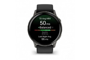 Garmin Venu 4 — sötétszürke, fekete szilikon szíj