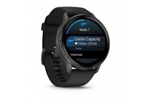 Garmin Venu 4 — sötétszürke, fekete szilikon szíj