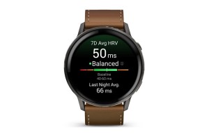 Garmin Venu 4 45 mm – sötétszürke, fekete szilikon és barna bőr