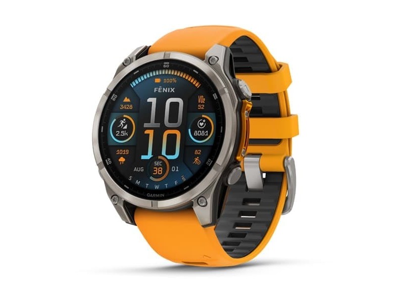 Garmin fēnix 8 47mm Sapphire titánium, narancs/grafit szíj