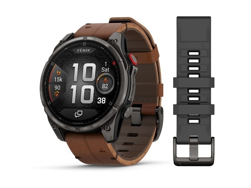 Garmin fenix 8 Pro 47mm — karbonszürke DLC titán barna bőrszíj