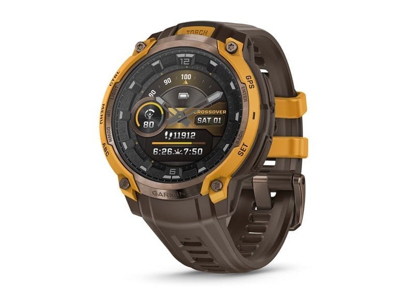 Garmin Instinct Crossover AMOLED bronz/sárga, barna szíj
