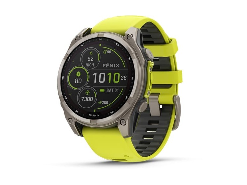 Garmin fēnix 8 Solar 47mm Sapphire — titán, neonsárga szíj
