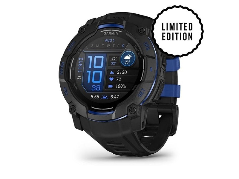 Garmin Instinct 3 50 mm AMOLED - fekete/kék szilikon szíj