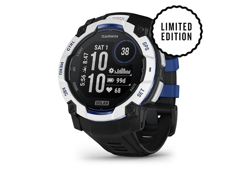 Garmin Instinct 3 Solar 50 mm homokkő – fekete/kék szíj