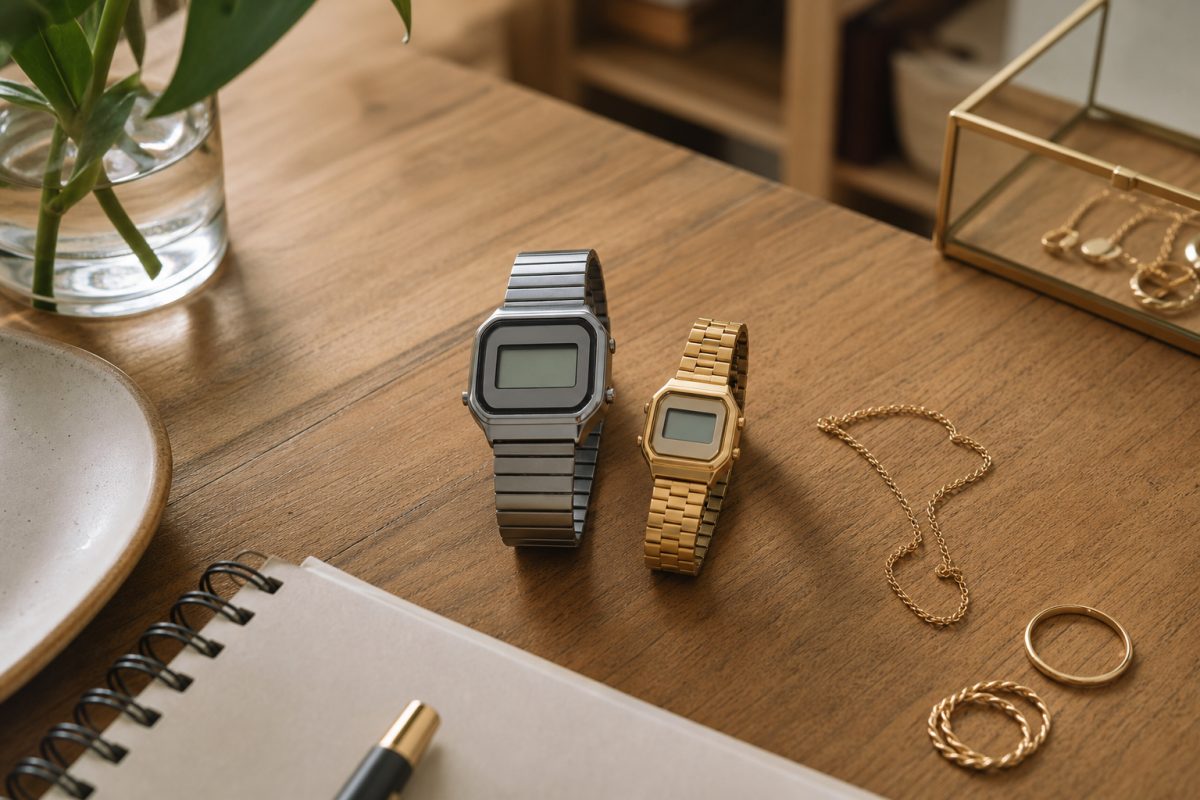 Arany és szürke Casio Vintage női digitális órák hangulata