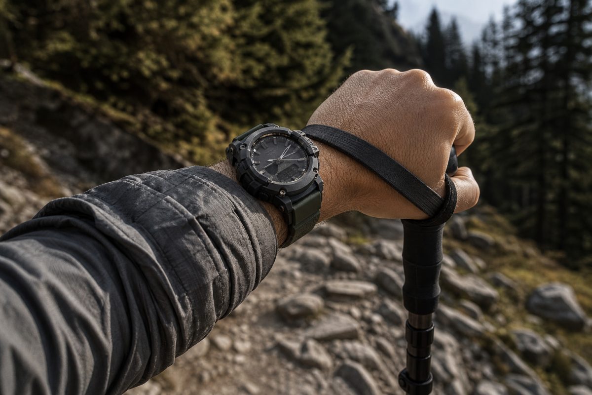 Ütésálló G-Shock jellegű karóra túrázás közben csuklón