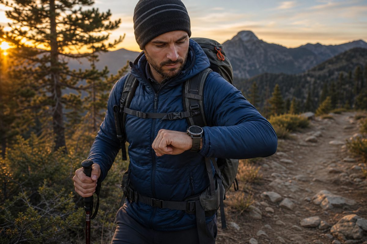 Garmin fenix 9 pro jellegű outdoor okosóra túrázás közben