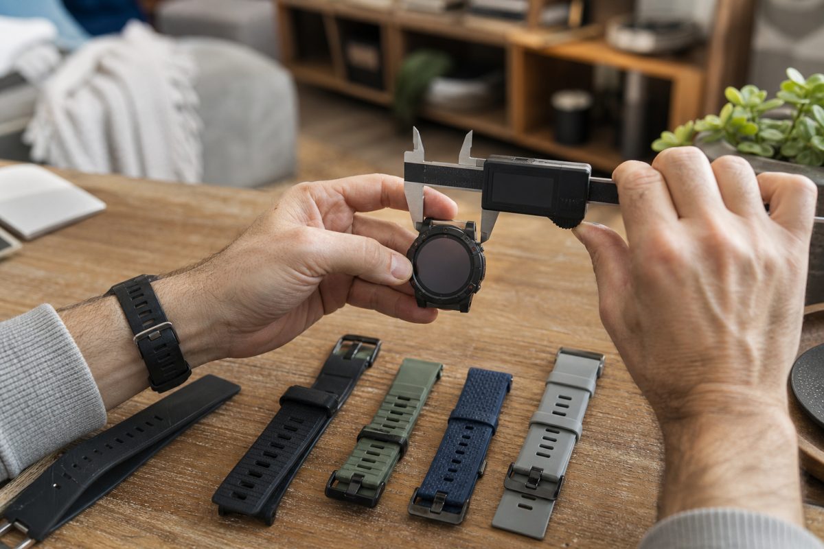QuickFit szíj méret mérése tolómérővel egy sportórán