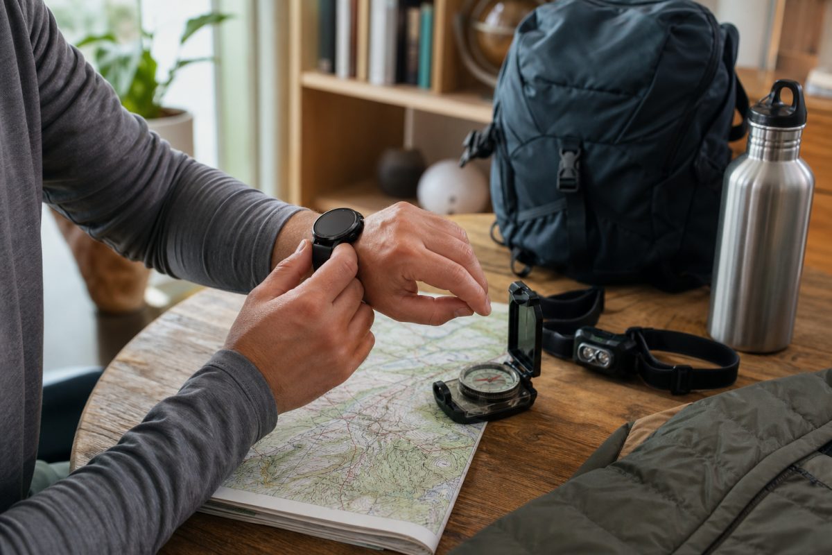 GPS túraóra beállítása térkép és túrafelszerelés mellett indulás előtt